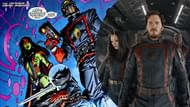Guardians of the Galaxy in their classic red and blue suit (Images via Marvel Comics and Marvel Studios)